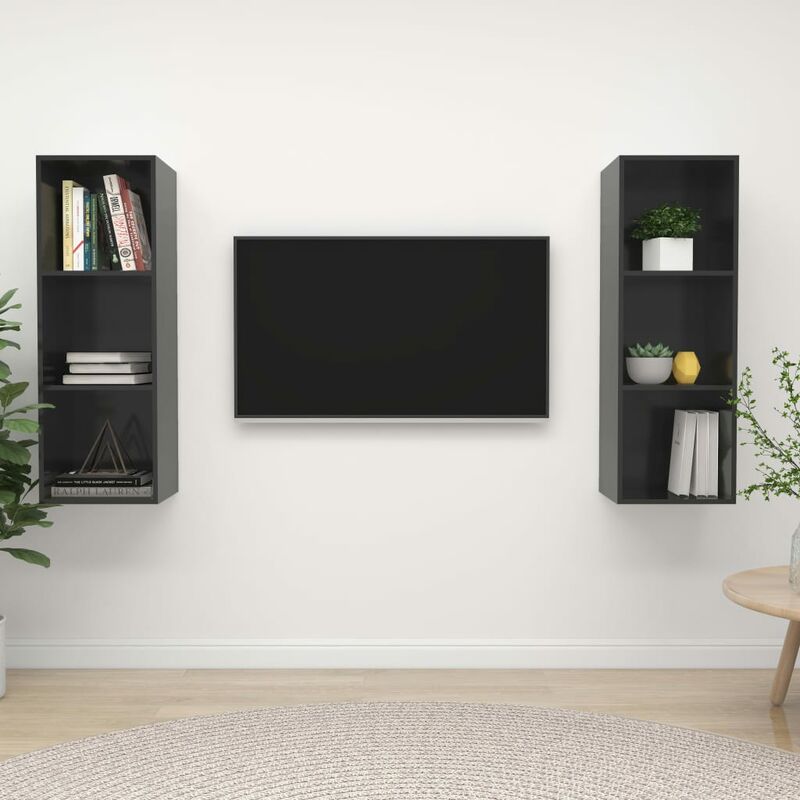

Muebles de pared para TV 2 uds aglomerado gris con brillo