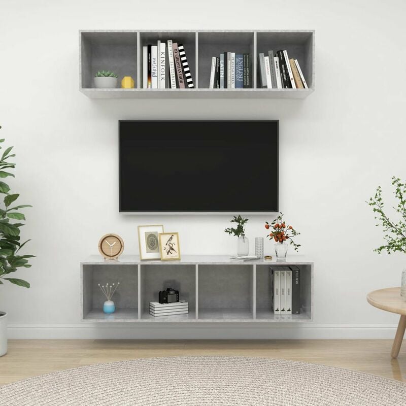 

Muebles de pared para TV 2 uds aglomerado gris hormigon