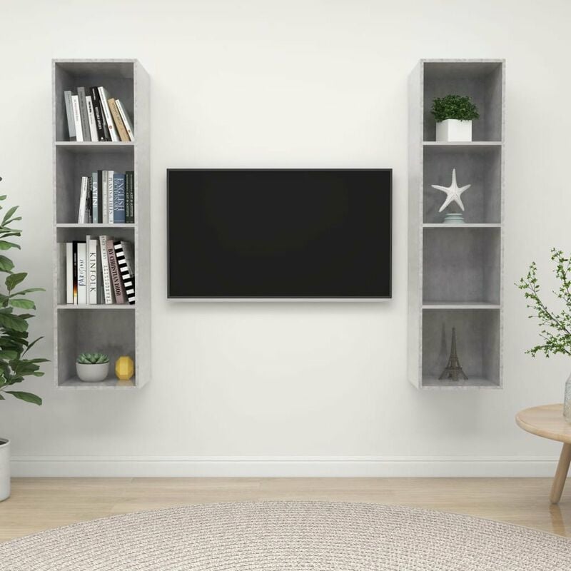 

Muebles de pared para TV 2 uds aglomerado gris hormigon