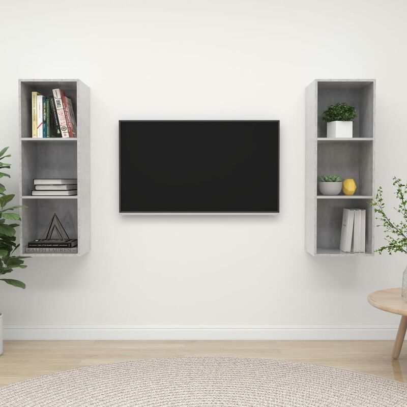 

Muebles de pared para TV 2 uds aglomerado gris hormigón