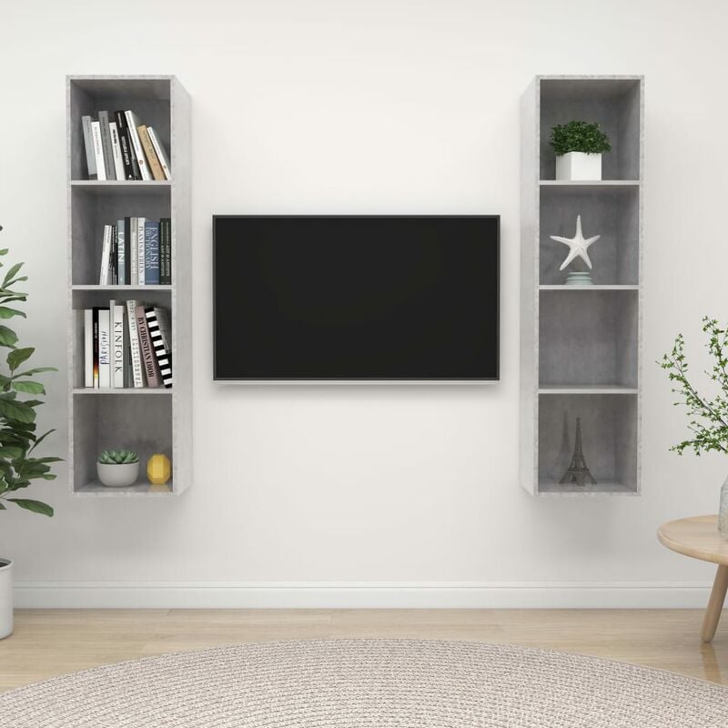 

Muebles de pared para TV 2 uds aglomerado gris hormigón