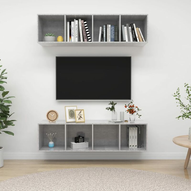

Muebles de pared para TV 2 uds aglomerado gris hormigón