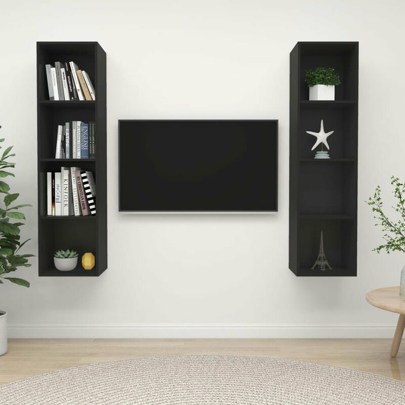 

Muebles de pared para TV 2 uds aglomerado negro