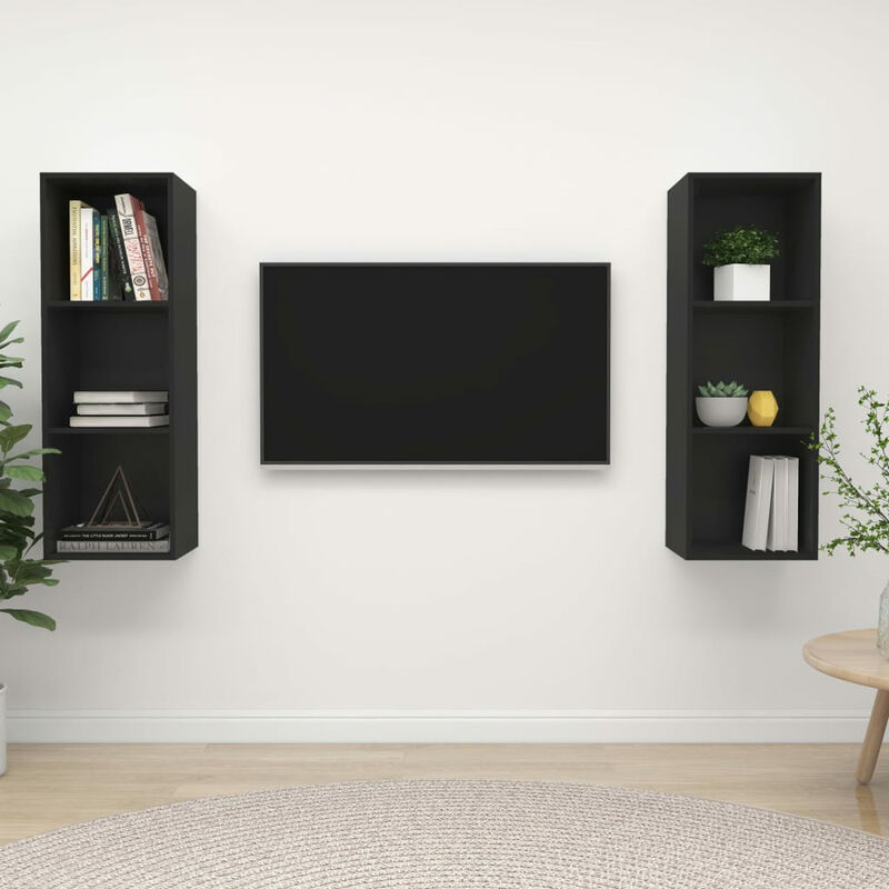 

Muebles de pared para TV 2 uds aglomerado negro