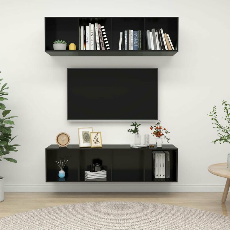

Muebles de pared para TV 2 uds aglomerado negro con brillo
