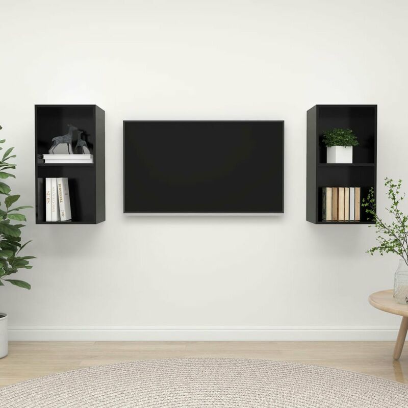 

Muebles de pared para TV 2 uds aglomerado negro con brillo
