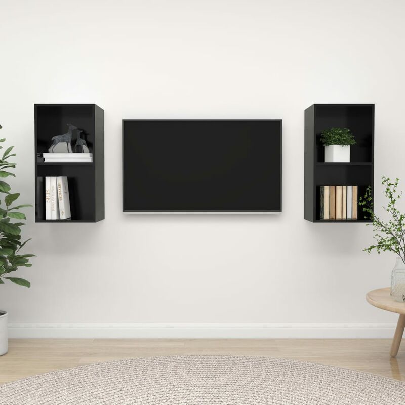 

Muebles de pared para TV 2 uds aglomerado negro con brillo