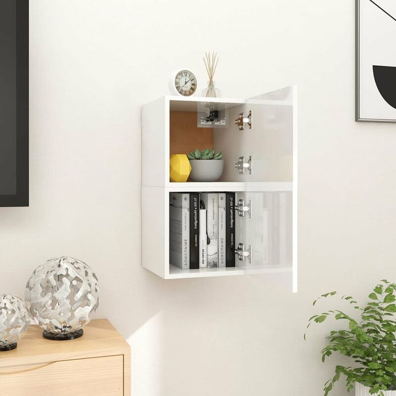 

Muebles de pared para TV 2 uds blanco con brillo 30,5x30x30 cm