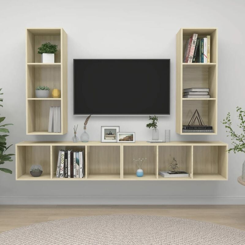 

Muebles de pared para TV 4 pzas aglomerado color roble Sonoma