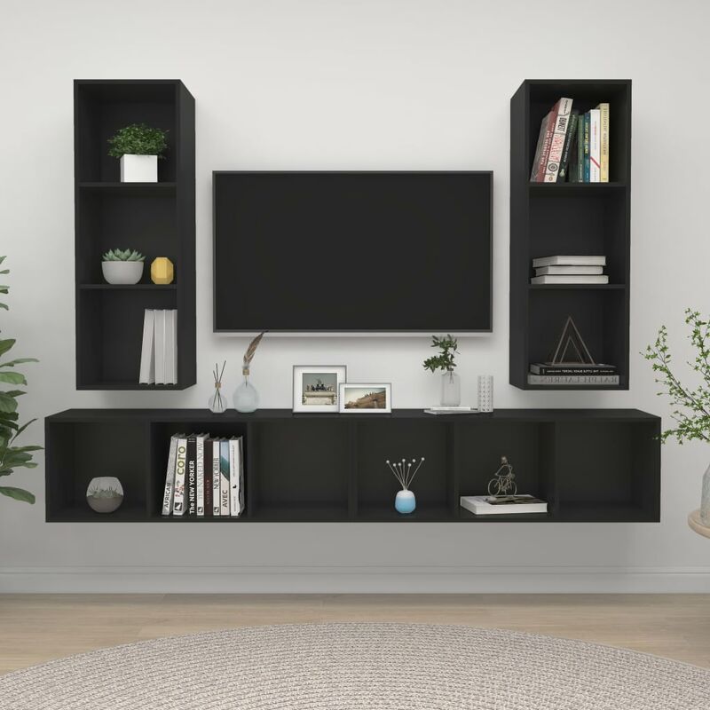 

Muebles de pared para TV 4 pzas aglomerado negro