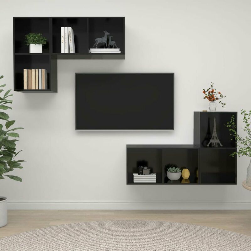 

Muebles de pared para TV 4 pzas aglomerado negro con brillo