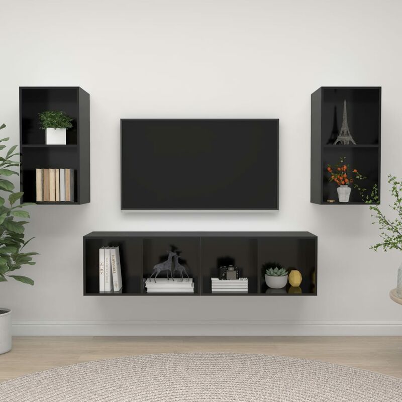 

Muebles de pared para TV 4 pzas aglomerado negro con brillo