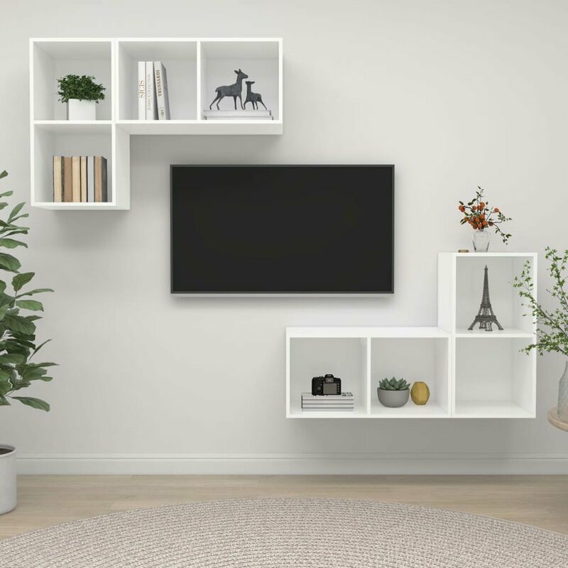 

Muebles de pared para TV 4 uds aglomerado blanco