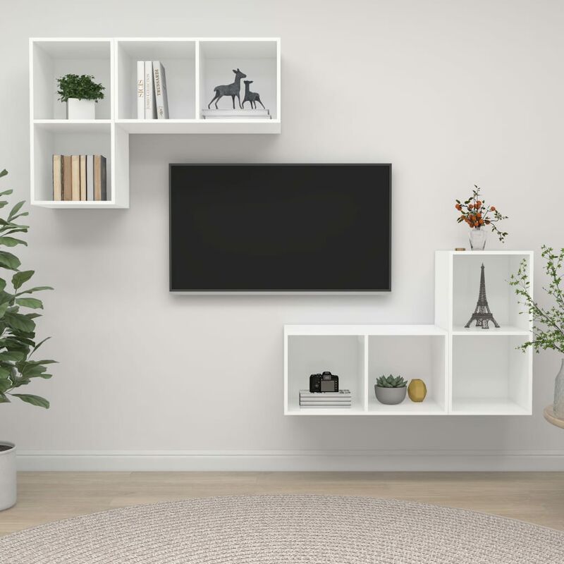 

Muebles de pared para TV 4 uds aglomerado blanco