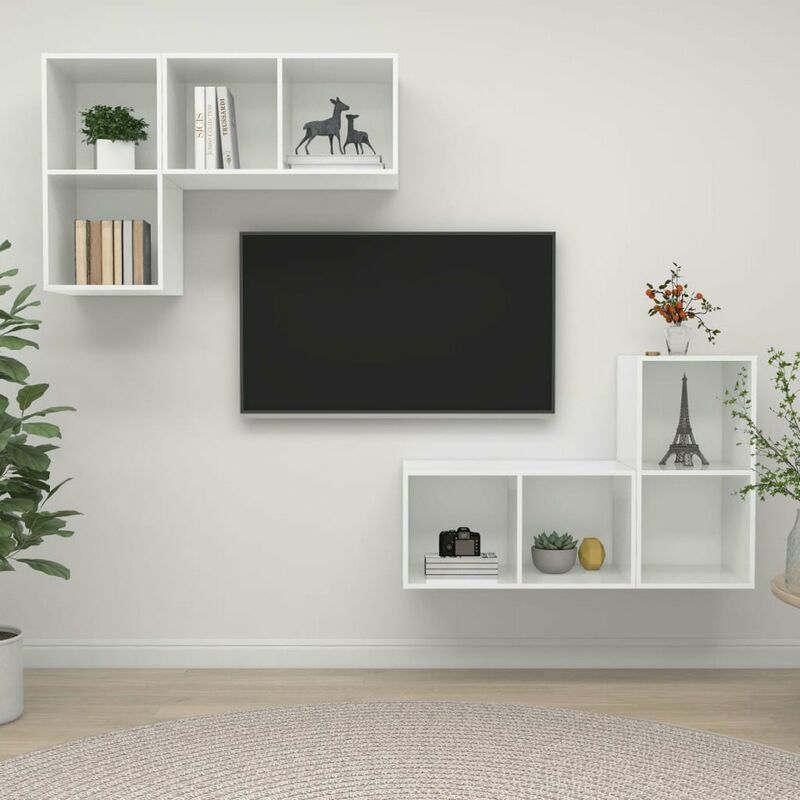 

Muebles de pared para TV 4 uds aglomerado blanco con brillo