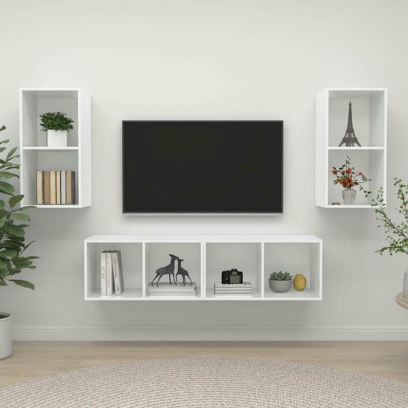 

Muebles de pared para TV 4 uds aglomerado blanco con brillo