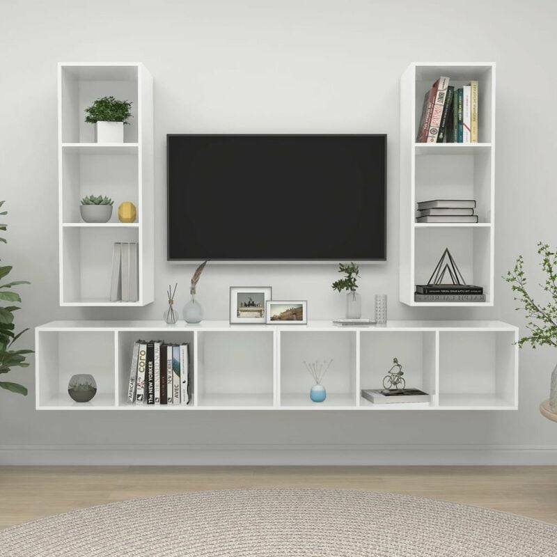 

Muebles de pared para TV 4 uds aglomerado blanco con brillo