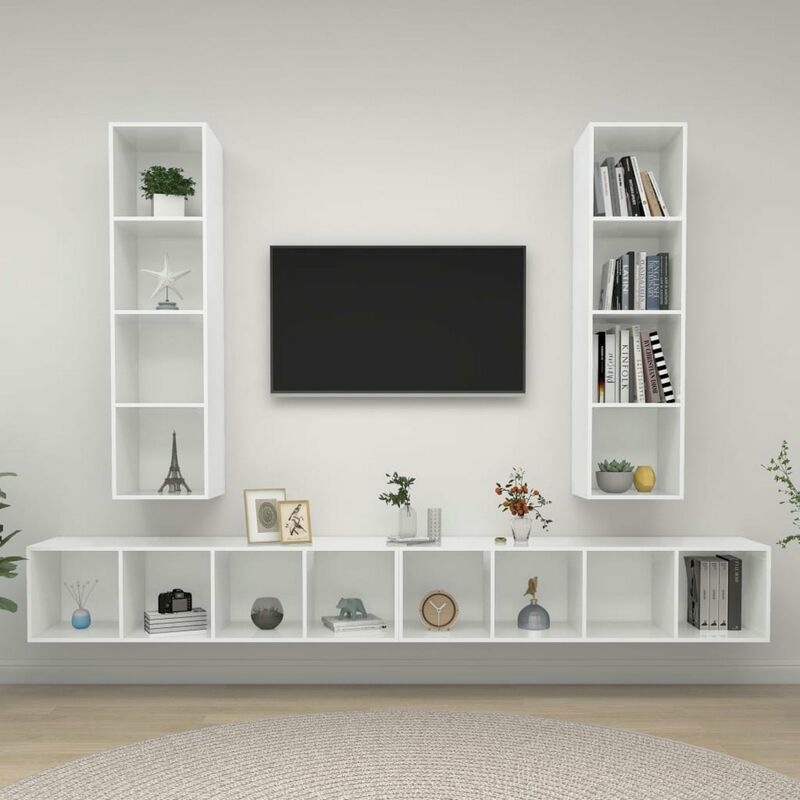 

Muebles de pared para TV 4 uds aglomerado blanco con brillo