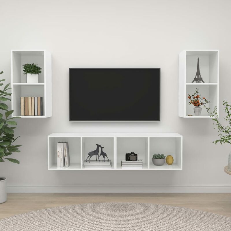 

Muebles de pared para TV 4 uds aglomerado blanco con brillo