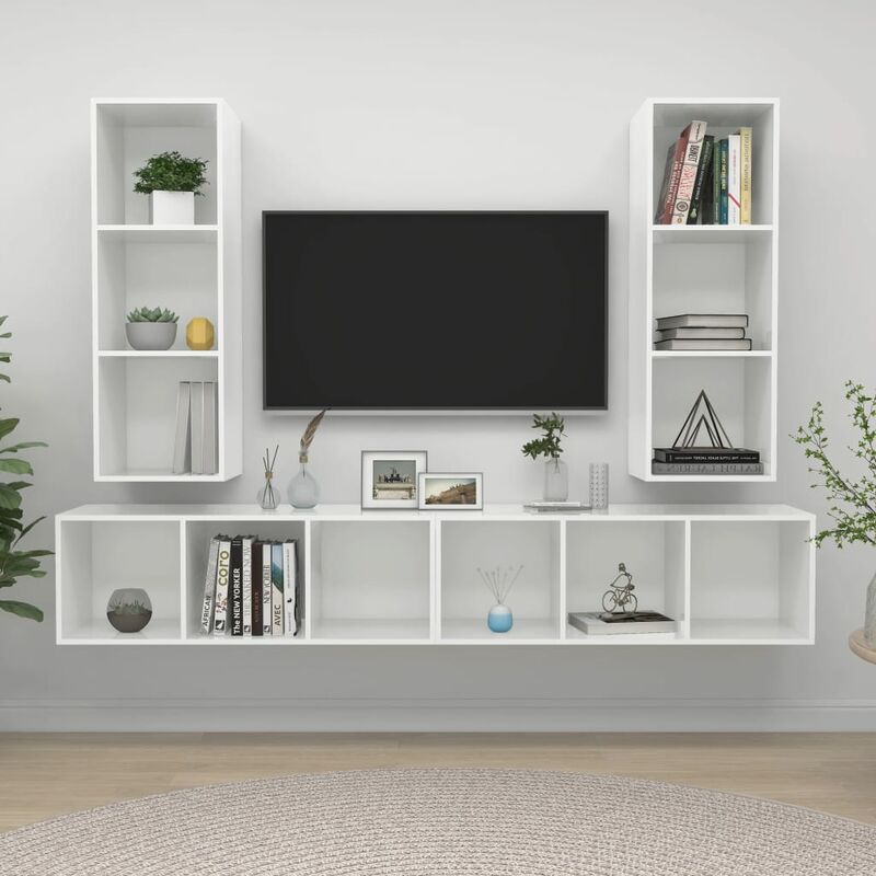 

Muebles de pared para TV 4 uds aglomerado blanco con brillo