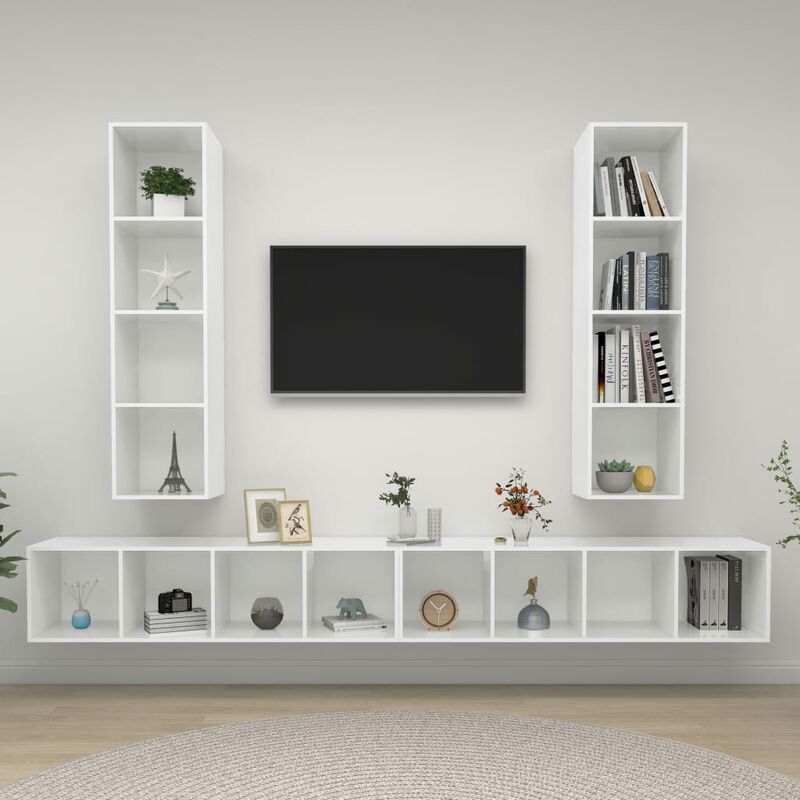 

Muebles de pared para TV 4 uds aglomerado blanco con brillo