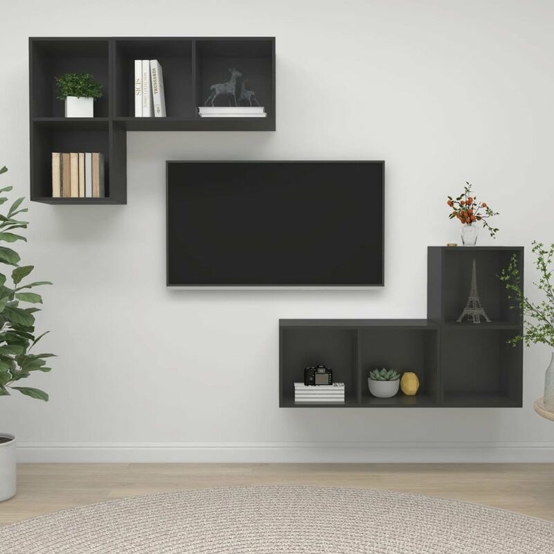 

Muebles de pared para TV 4 uds aglomerado gris