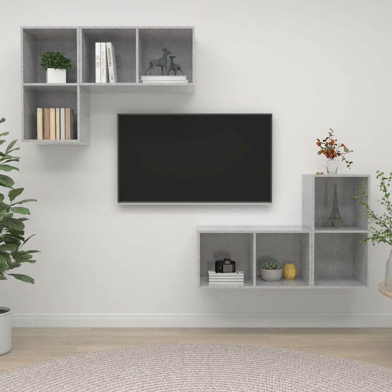

Muebles de pared para TV 4 uds aglomerado gris