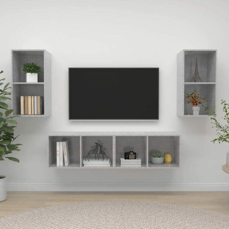 

Muebles de pared para TV 4 uds aglomerado gris hormigón