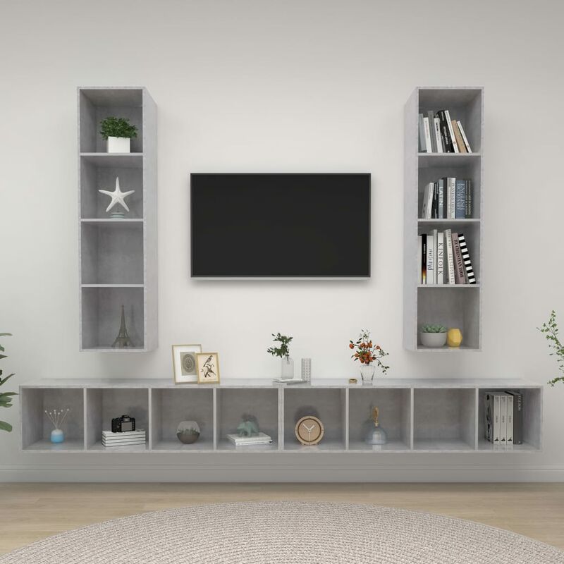 

Muebles de pared para TV 4 uds aglomerado gris hormigón
