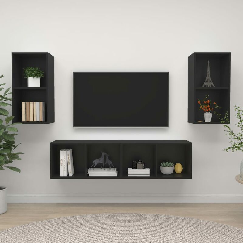 

Muebles de pared para TV 4 uds aglomerado negro