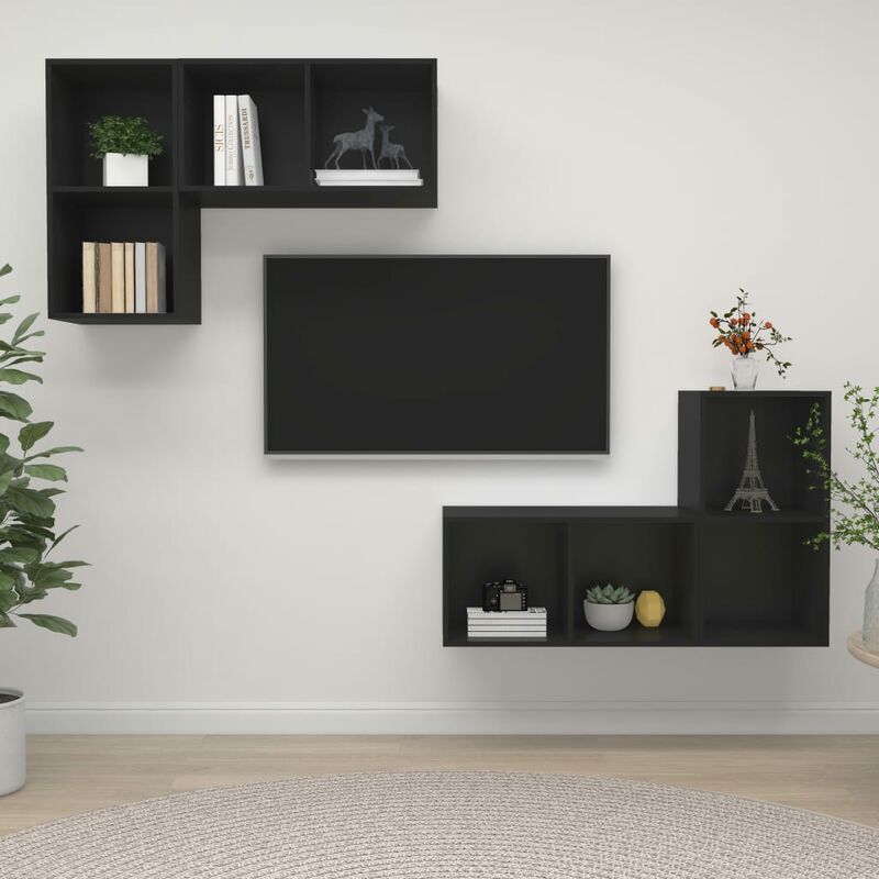 

Muebles de pared para TV 4 uds aglomerado negro