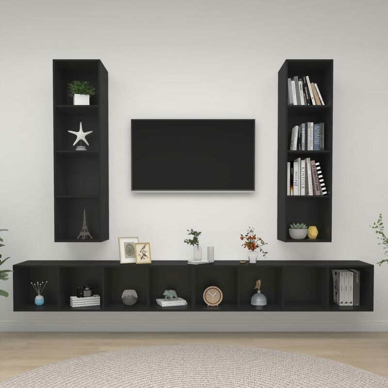 

Muebles de pared para TV 4 uds aglomerado negro