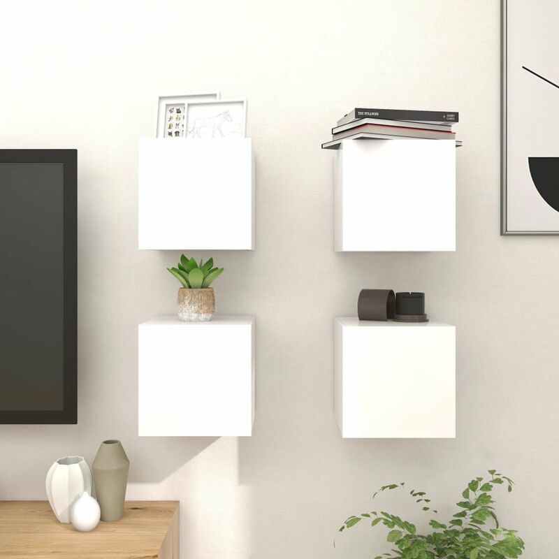 

Muebles de pared para TV 4 uds blanco con brillo 30,5x30x30 cm