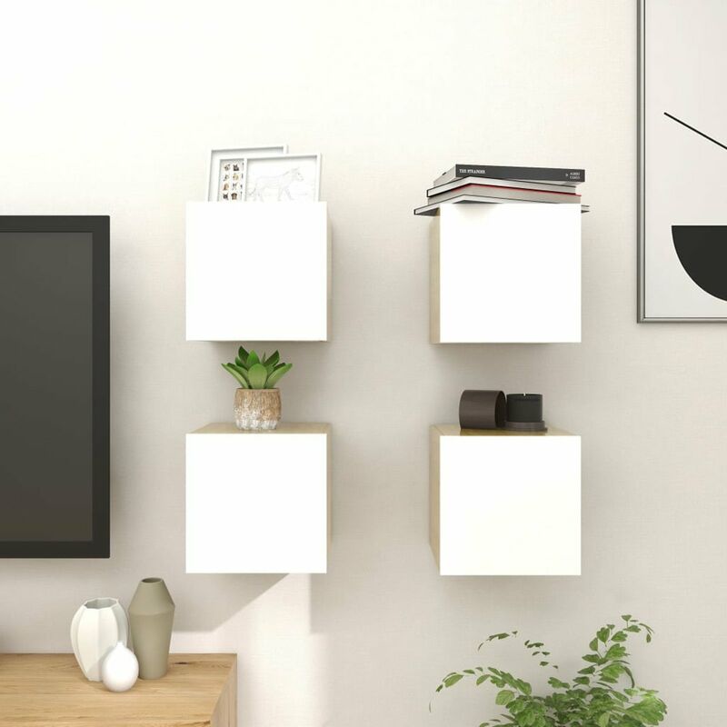 

Muebles de pared para TV 4 uds blanco roble Sonoma 30,5x30x30cm