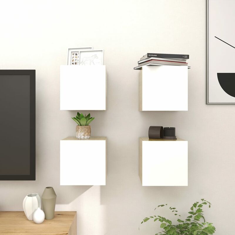 

Muebles de pared para TV 4 uds blanco roble Sonoma 30,5x30x30cm