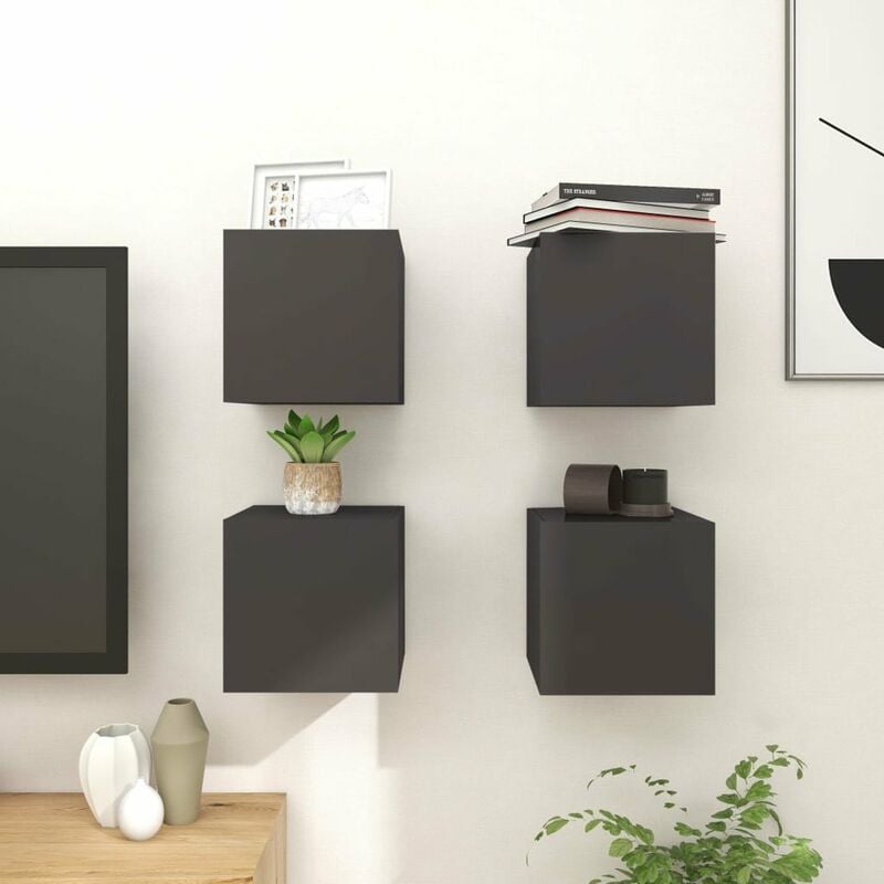

Muebles de pared para TV 4 uds gris con brillo 30,5x30x30 cm