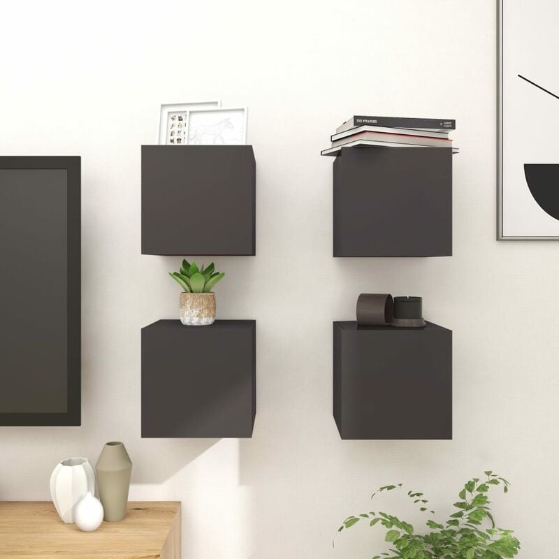 

Muebles de pared para TV 4 uds gris con brillo 30,5x30x30 cm