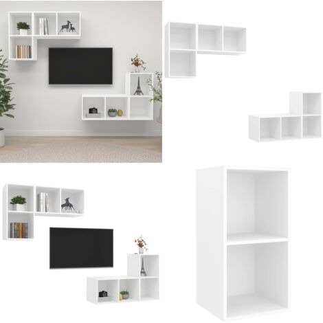 Muebles de pared para TV 4 uds madera contrachapada blanco - Soporte de TV - Muebles de pared