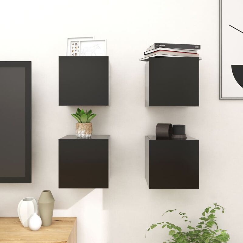 

Muebles de pared para TV 4 uds negro 30,5x30x30 cm