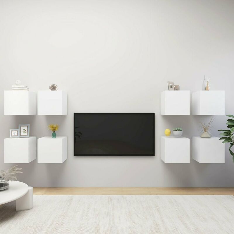 

Muebles de pared para TV 8 uds blanco 30,5x30x30 cm