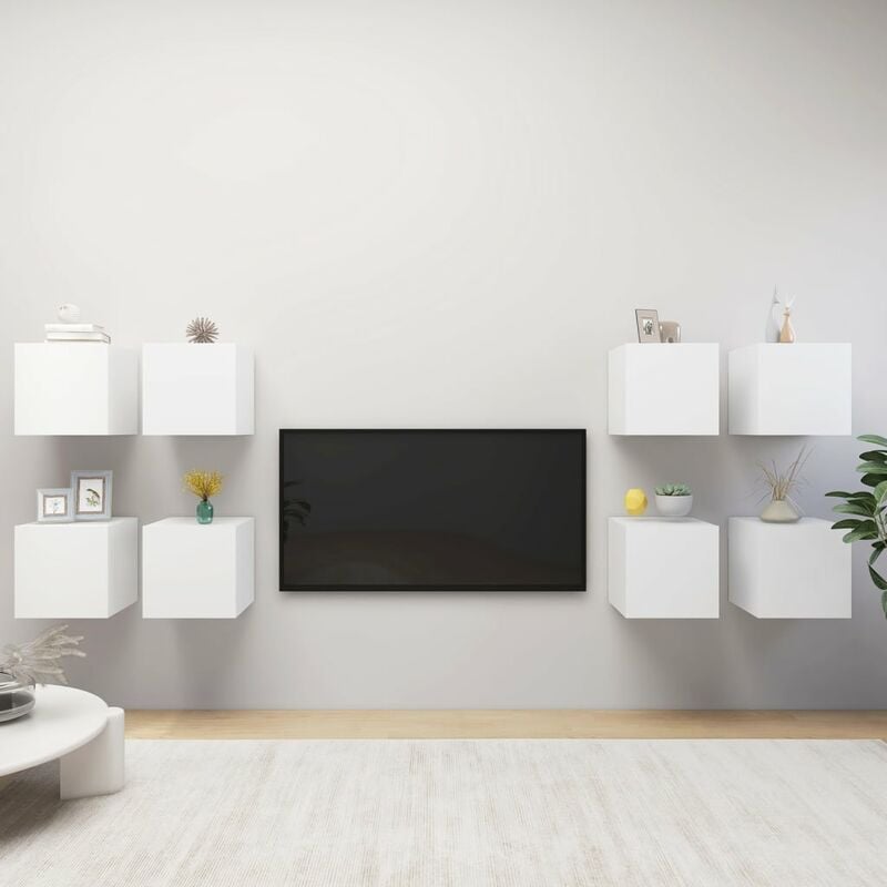 

Muebles de pared para TV 8 uds blanco 30,5x30x30 cm