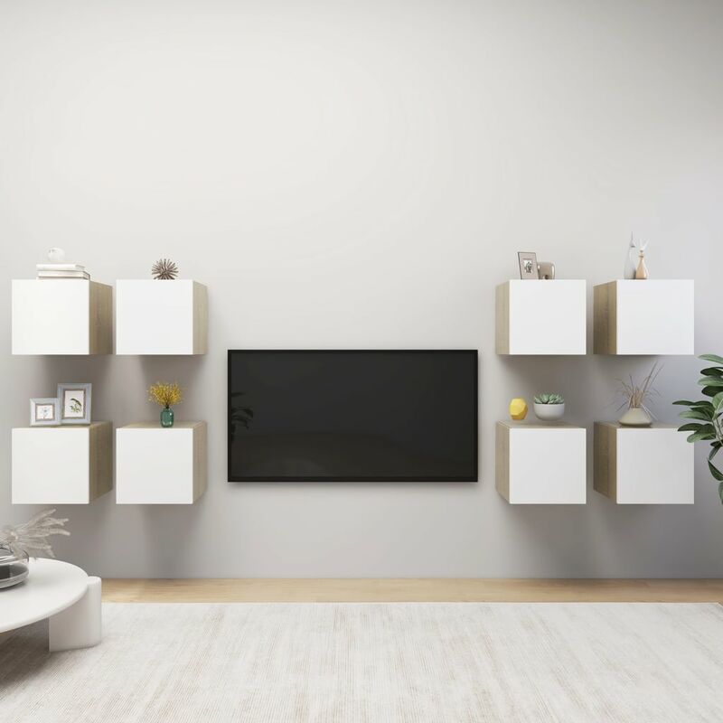

Muebles de pared para TV 8 uds blanco roble Sonoma 30,5x30x30cm