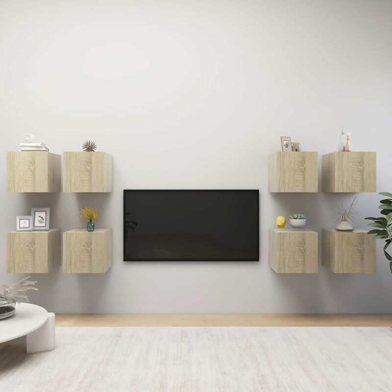 

Muebles de pared para TV 8 uds color roble Sonoma 30,5x30x30cm