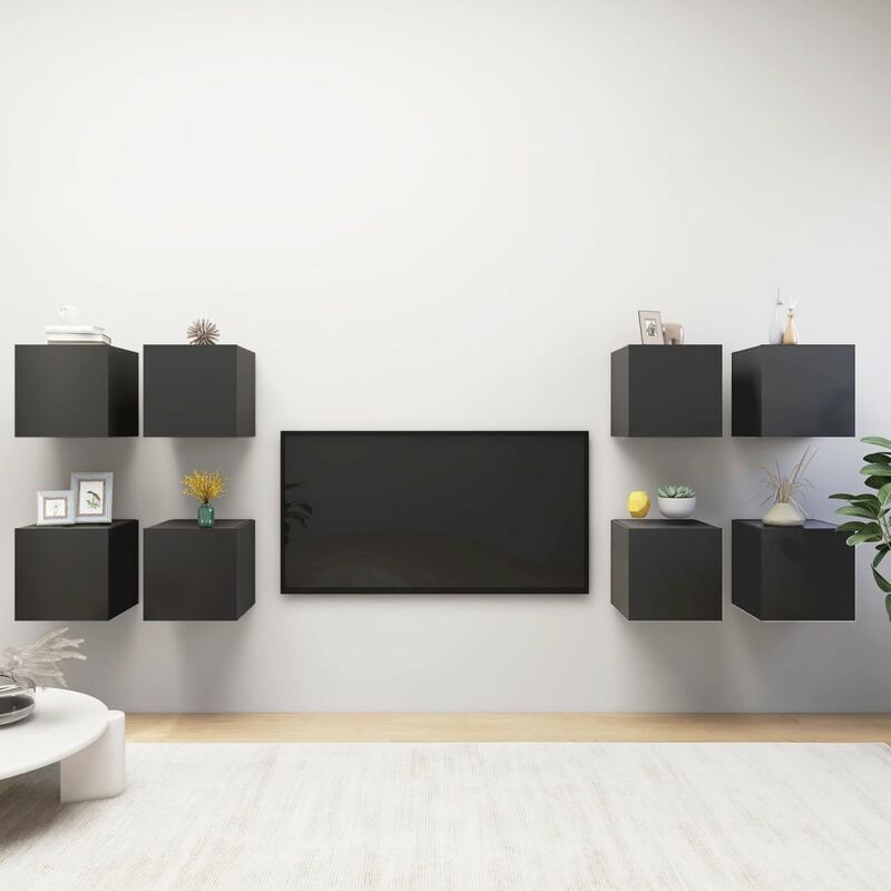 

Muebles de pared para TV 8 uds gris 30,5x30x30 cm