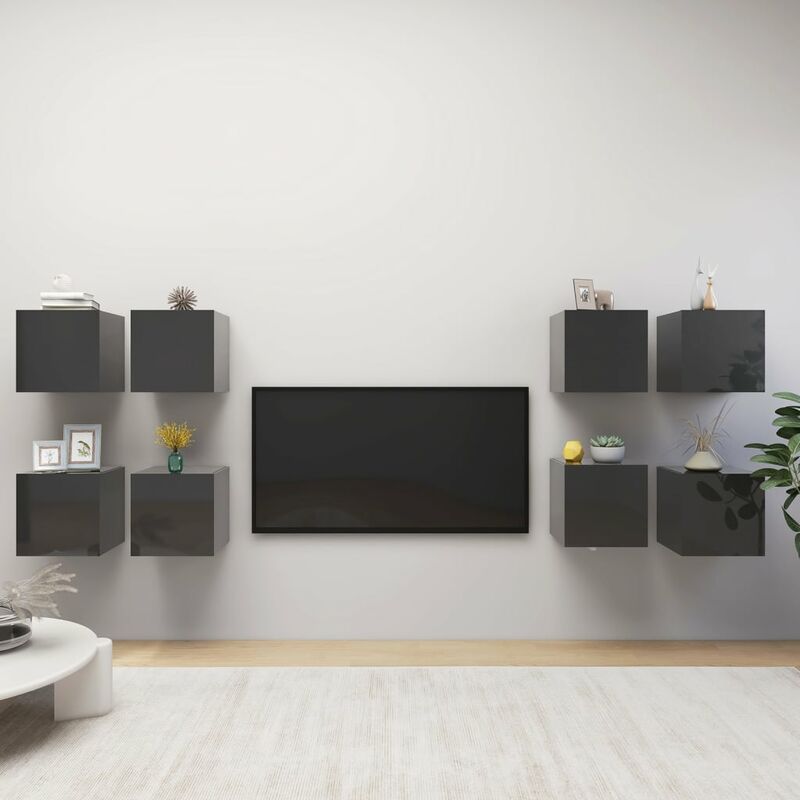 

Muebles de pared para TV 8 uds gris con brillo 30,5x30x30 cm
