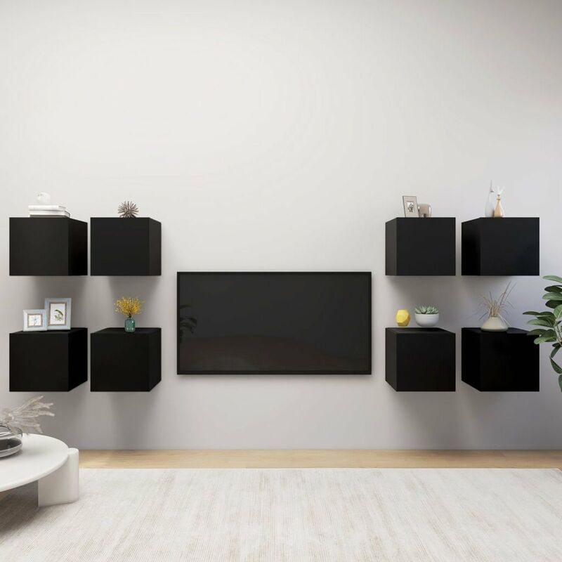 

Muebles de pared para TV 8 uds negro 30,5x30x30 cm