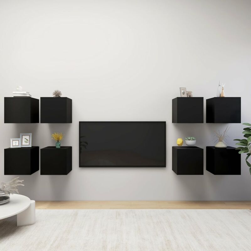 

Muebles de pared para TV 8 uds negro 30,5x30x30 cm