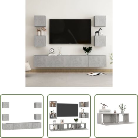 Muebles de pared -  Set de muebles de TV 6 pzas madera contrachapada gris hormigón