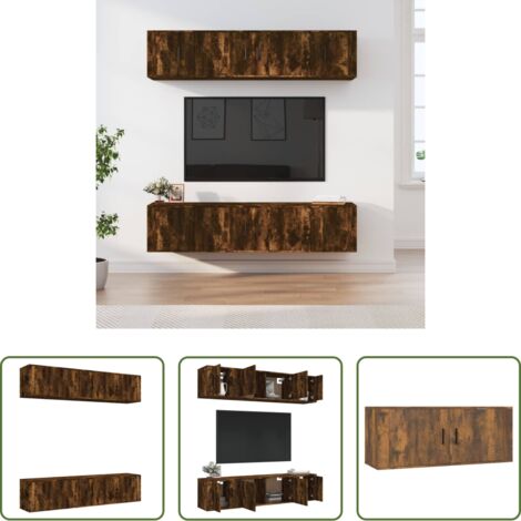 Muebles de pared -  Set de muebles de TV 6 pzas madera contrachapada roble ahumado