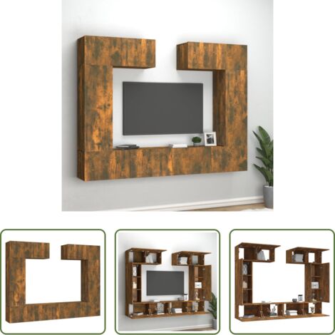 Muebles de pared -  Set de muebles de TV 6 pzas madera contrachapada roble ahumado